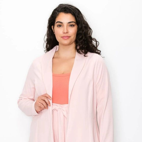 Open Front Long Sleeve Top & Belted Shorts Set - Plus Size Set - Blazer Set - Picture 2 of 8